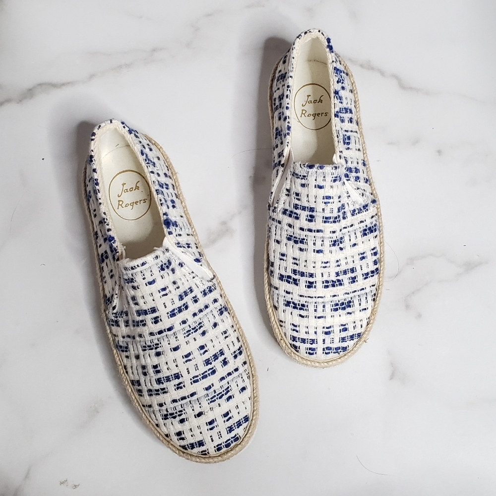 Jack Rogers Tweed Flats sz 6 Size Tucker Blue White Espadrille Slip On Sneakers